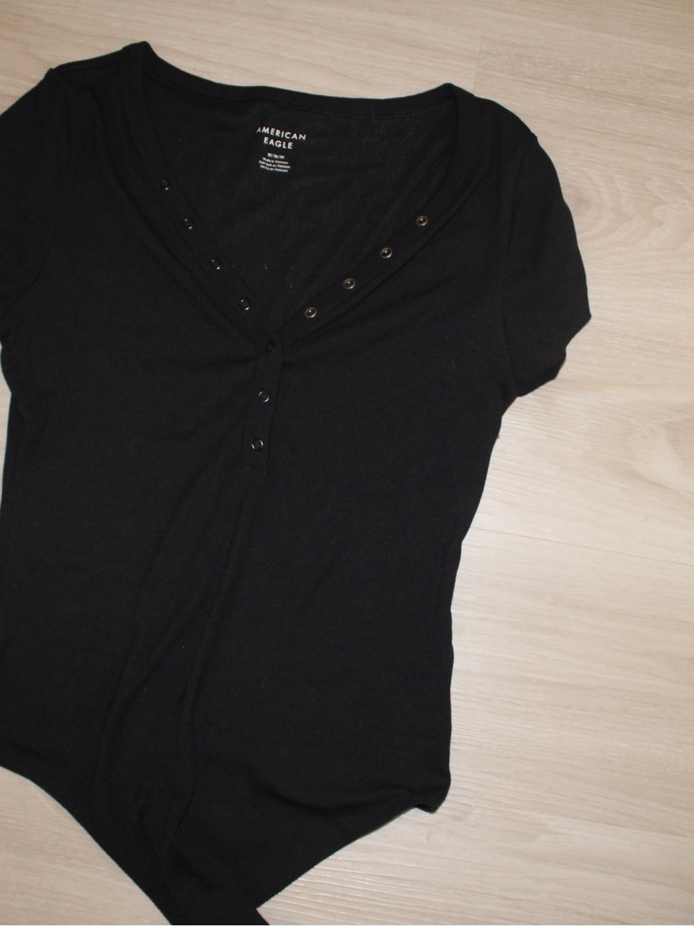 American Eagle Outfitters Black Short Sleeve Snap-Front V-Neck Bodysuit